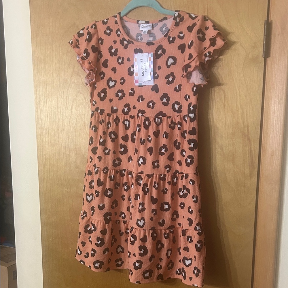 LuLaRoe Girls Molly Dress Size 12 with Heart Cheetah Spots